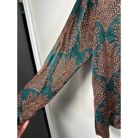 Esqualo Satin Long Sleeve Button Up Blouse Womens Size 12 Green - Picture 4 of 10